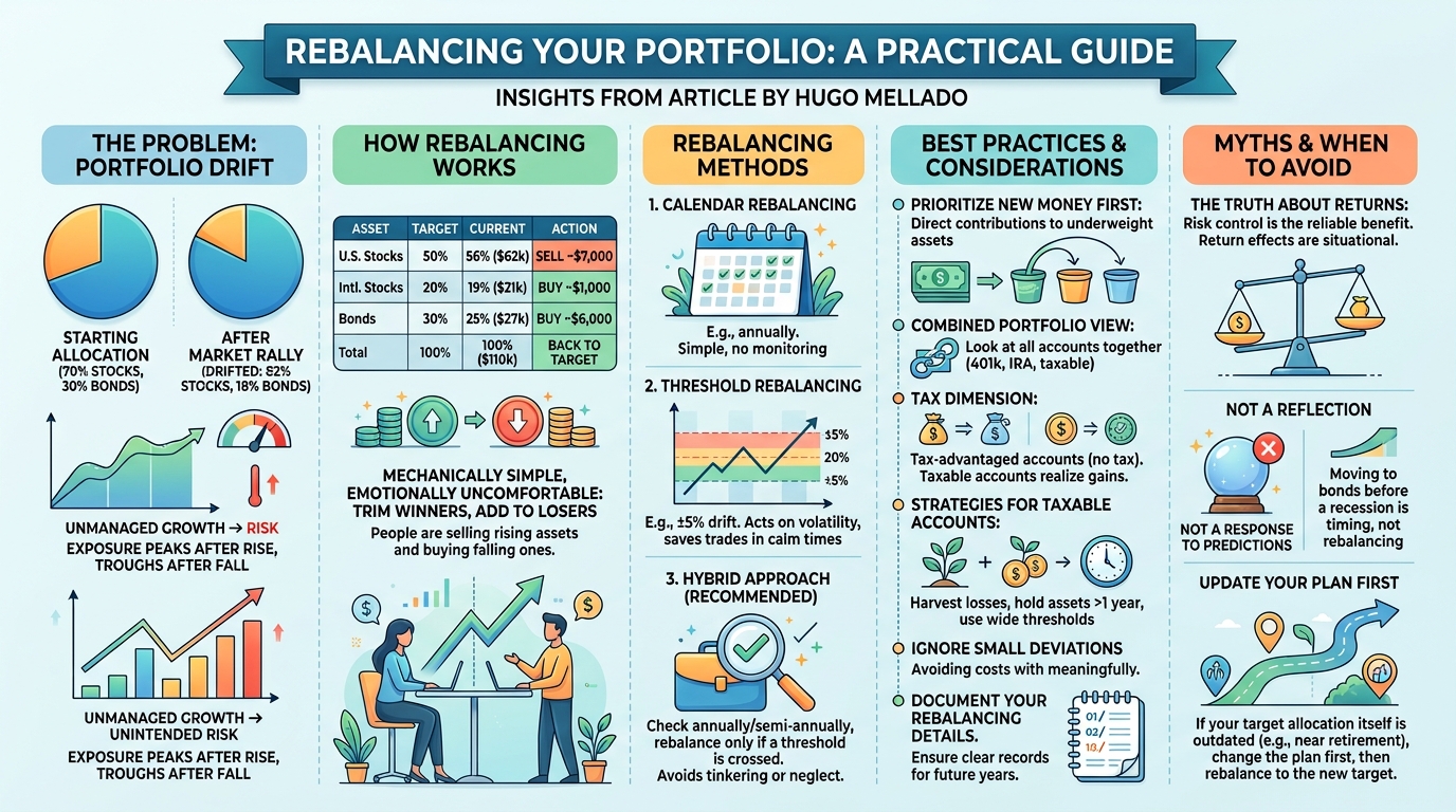 Infographic summarising Rebalancing Your Portfolio: When, How Often, and Why It Matters