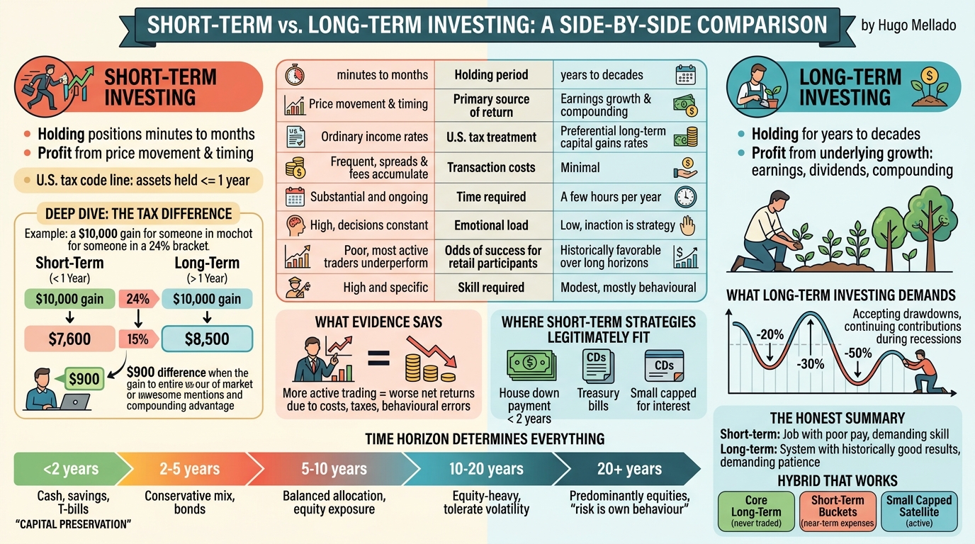 Infographic summarising Short-Term vs. Long-Term Investing: A Side-by-Side Comparison